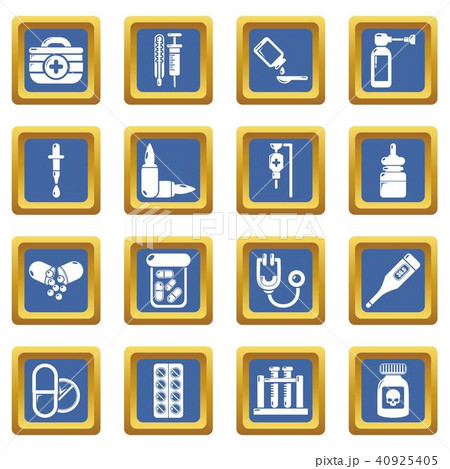 Drug medicine icons set blue square vector Drug medicine icons set blue square vector 40925405