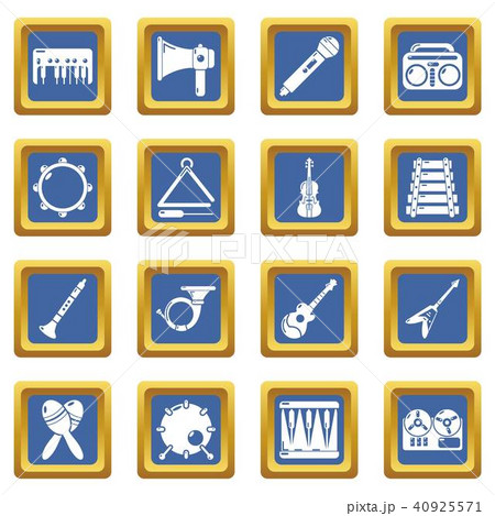 Musical instruments icons set blue square vector 40925571