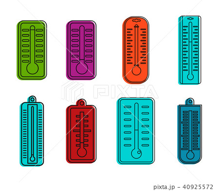 Thermometer icon set, color outline style 40925572