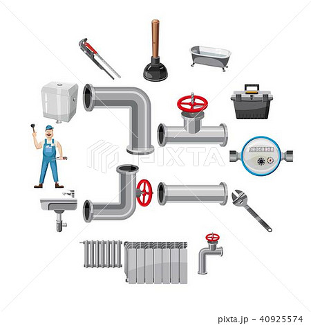 Plumber items icons set, cartoon style Plumber items icons set, cartoon style 40925574