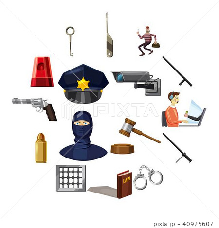 Criminal symbols icons set, cartoon style 40925607