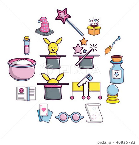 Magic trick icons set, cartoon style 40925732