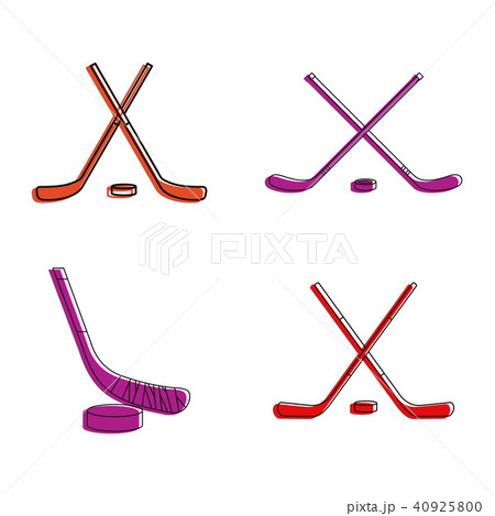 Hockey stick icon set, color outline style 40925800