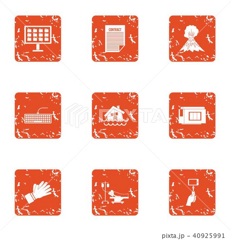 Danger of nature icons set, grunge style 40925991
