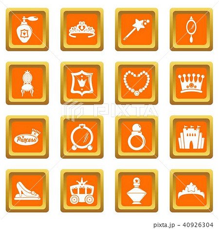 Princess doll icons set orange square vector 40926304