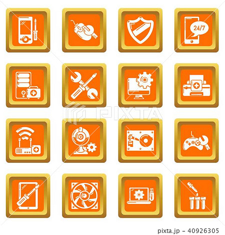 Computer repair service icons set orange square vector 40926305