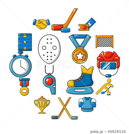 Hockey icons set, cartoon style 40926520