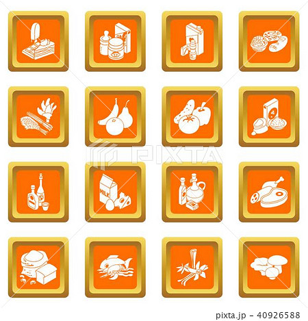 Shop navigation foods icons set orange square vector 40926588