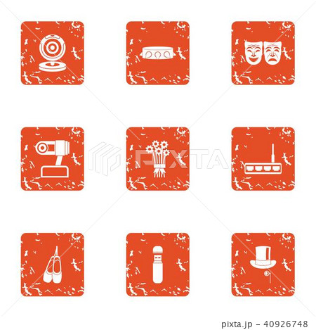 Cheerful concert icons set, grunge style Cheerful concert icons set, grunge style 40926748