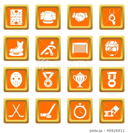 Hockey icons set orange square vector Hockey icons set orange square vector 40926911