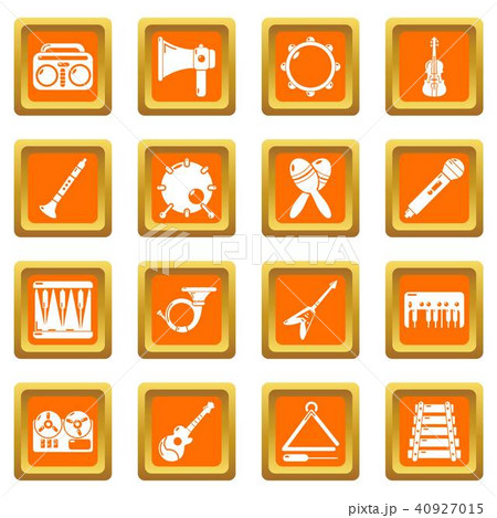 Musical instruments icons set orange square vector 40927015
