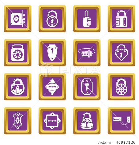 Lock door types icons set purple square vector 40927126