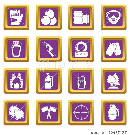Paintball icons set purple square vector 40927127