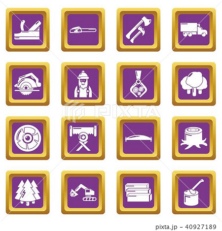 Timber industry icons set purple square vector Timber industry icons set purple square vector 40927189