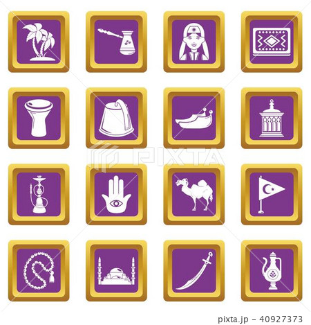 Turkey travel icons set purple square vector 40927373