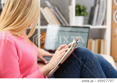 young beautiful woman read book study hard prepare for exam young beautiful woman read book study hard prepare for exam 40927707