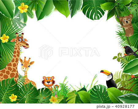Bright tropical background with cartoon; jungle; - Stock Illustration  [40928177] - PIXTA