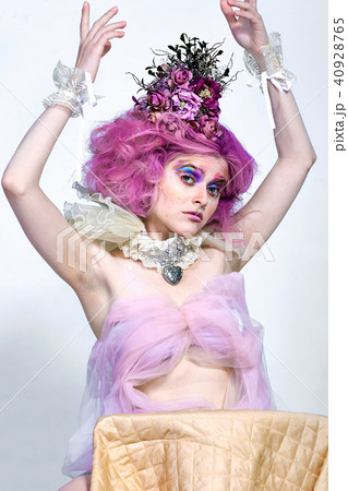 Beautiful girl with purple hair. Bright makeup 40928765