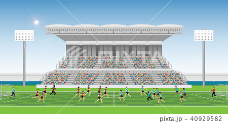 Crowd In Stadium Grandstand To Cheering Football のイラスト素材