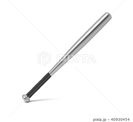 3d rendering of a single metal baseball bat with a wrapped handle standing on a white background. 40930454
