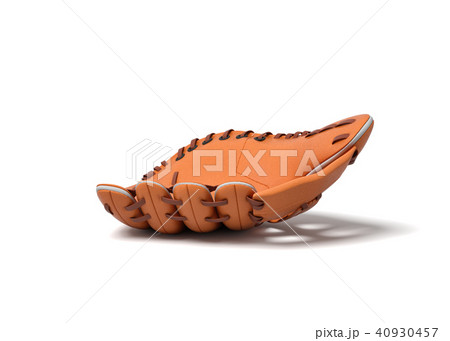 3d rendering of a single orange baseball mitt lying on a white background. 40930457