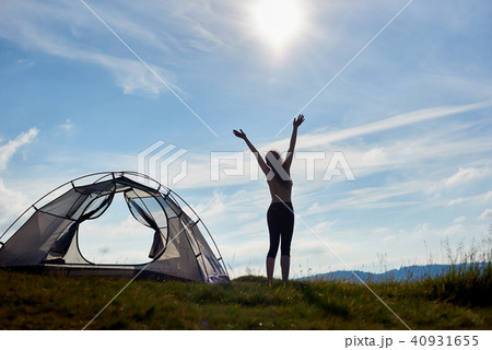 Attractive naked woman in camping 40931655