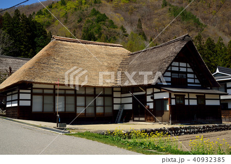 前沢集落の曲家の写真素材