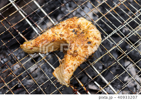 Cooking fish. Barbecue. Fish steak. BBQ with fish. 40933207