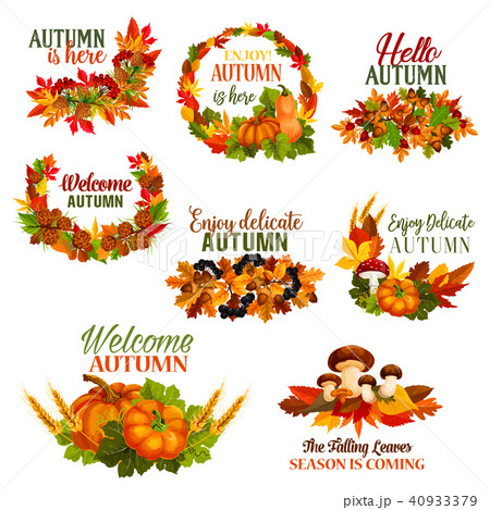 Autumn Welcome Hello Fall vector leaf wreath icons Autumn Welcome Hello Fall vector leaf wreath icons 40933379