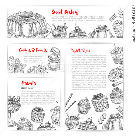 Cake and pastry shop sketch banner template set Cake and pastry shop sketch banner template set 40933387