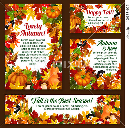 Autumn acorn leaf, pumpkin vector greeting posters 40933406