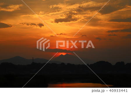 筑波山と夕焼け    茨城県石岡市風景 40933441
