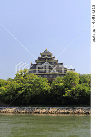 岡山城、天守閣北面と旭川 岡山城、天守閣北面と旭川 40934218