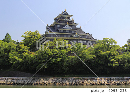 岡山城、天守閣北面と旭川 岡山城、天守閣北面と旭川 40934238