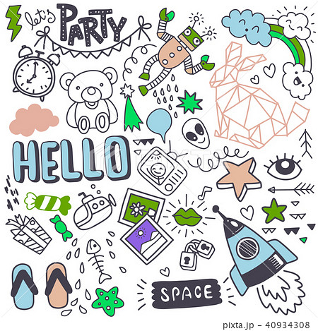 modern hand drawn doodle set, doodle objects 40934308