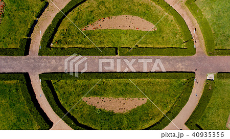 Top view of the lawn with geometric. Aerial view. Top view of the lawn with geometric. Aerial view. 40935356