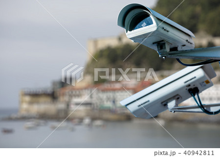 Focus on security CCTV camera with beach Focus on security CCTV camera with beach 40942811