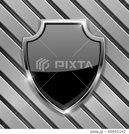 Black security shield sign. On metal background Black security shield sign. On metal background 40945147