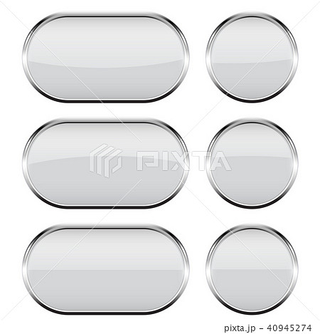 White glass buttons with chrome frame. 3d icons 40945274