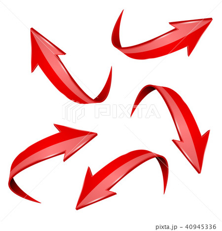 Red shiny 3d arrows. Bent curved signs Red shiny 3d arrows. Bent curved signs 40945336