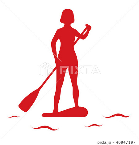 Female silhouette on stand up paddle board SUP. 40947197