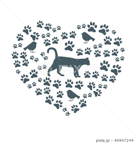 Silhouette walking cat inside the heart from 40947244
