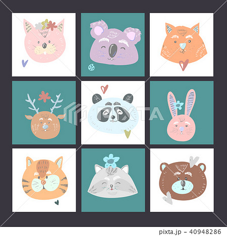 Set of 9 kids cards with cat koala fox deer bear bunny tiger panda raccoon for baby shower or Set of 9 kids cards with cat koala fox deer bear bunny tiger panda raccoon for baby shower or 40948286