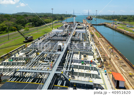 Oil product tanker is in Gatun lock of Panama Canal. Oil product tanker is in Gatun lock of Panama Canal. 40951620