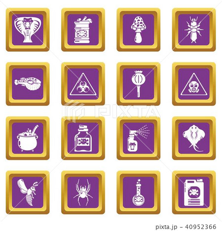 Poison danger toxic icons set purple square vector Poison danger toxic icons set purple square vector 40952366