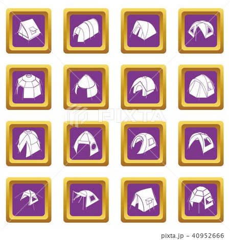 Tent forms icons set purple square vector 40952666