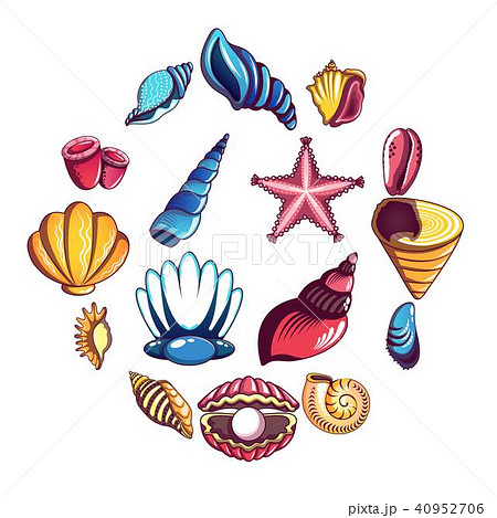 Tropical sea shell icons set, cartoon style Tropical sea shell icons set, cartoon style 40952706