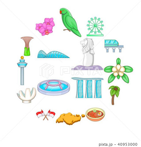 Singapore travel icons set, cartoon style 40953000