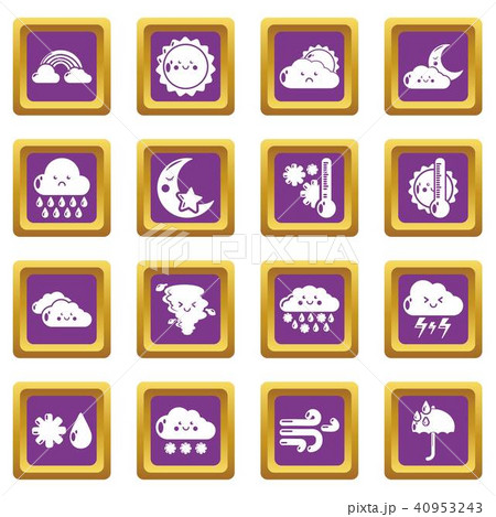 Weater icons set purple square vector 40953243