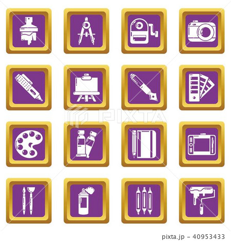 Design and drawing tools icons set purple square vector Design and drawing tools icons set purple square vector 40953433